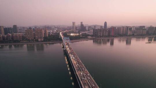 航拍杭州钱塘江上大桥视频素材模板下载