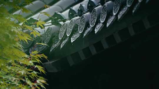 古风国风屋檐雨滴空镜