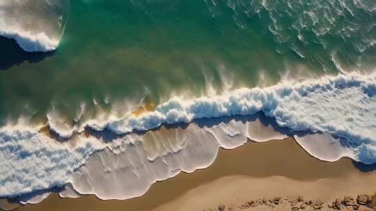 俯瞰海浪拍打沙滩画面