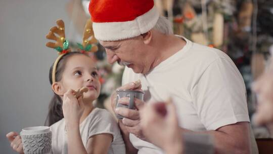圣诞节女孩和祖父母一起吃饼干