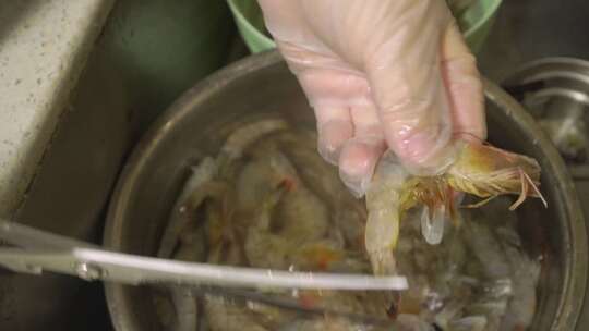 海虾去虾头去虾包虾线
