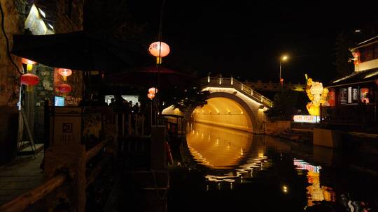 苏州七里山塘街夜景视频素材模板下载