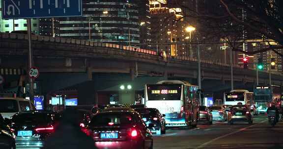 北京夜晚城市车流空镜