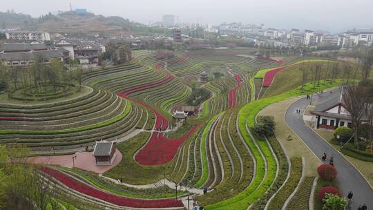 航拍贵州大方奢香古镇城市梯田视频素材模板下载