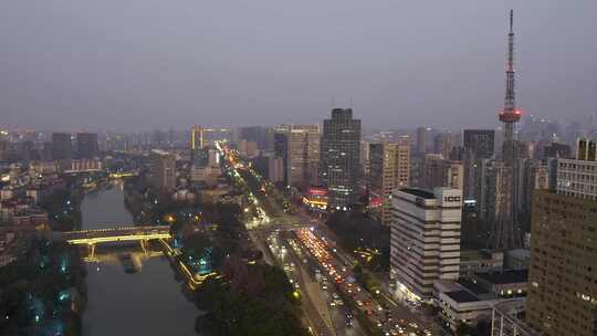 航拍京杭大运河沿线杭州城市夜景