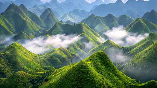 山间云雾秀丽山峦 云海美景自然风光山水画