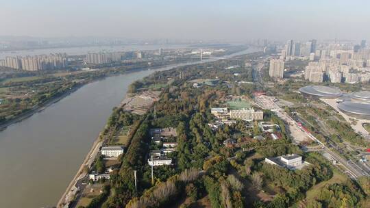 城市航拍南京夹江湿地公园