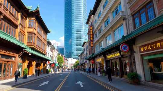 传统与现代建筑并存的街道