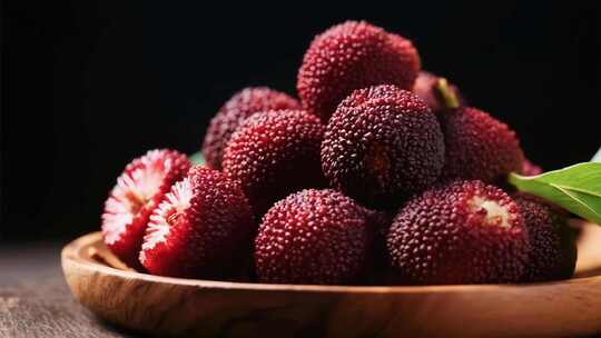 木盘盛放的新鲜杨梅