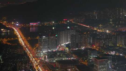 长沙夜景夜晚立交桥车流交通航拍车辆岳麓区