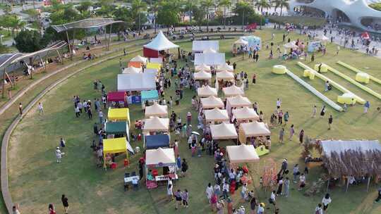 主题市集人群人流白天晚上夜景航拍