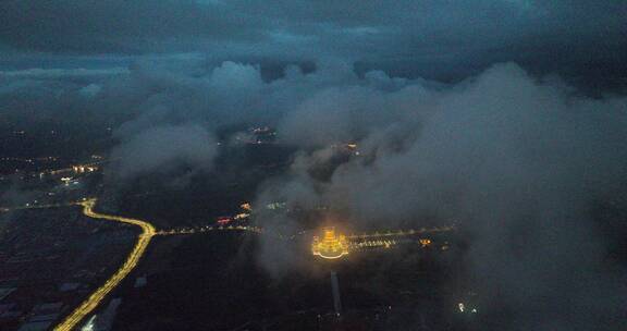 洛阳阴雨天云雾缭绕城市航拍宣传片