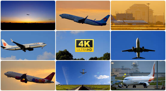 夕阳下飞机飞过天空高清在线视频素材下载