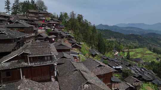 贵州黔东南从江县岜沙苗寨航拍乡村建筑风光