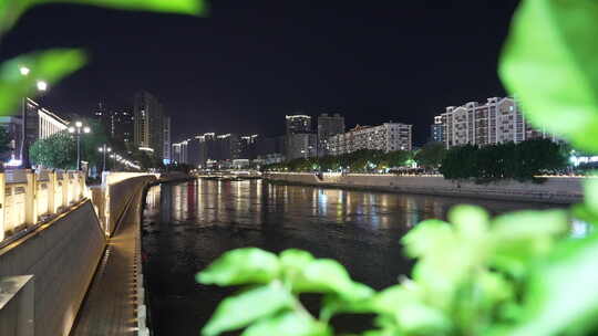文成县河流夜景