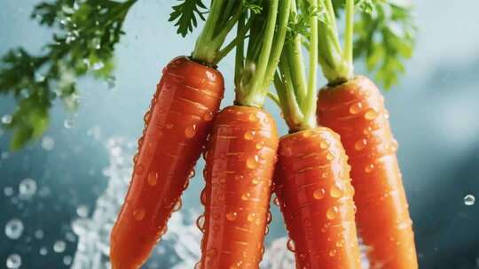 带水珠新鲜胡萝卜特写