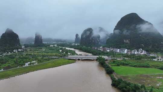 航拍广西桂林阳朔县新城区建设