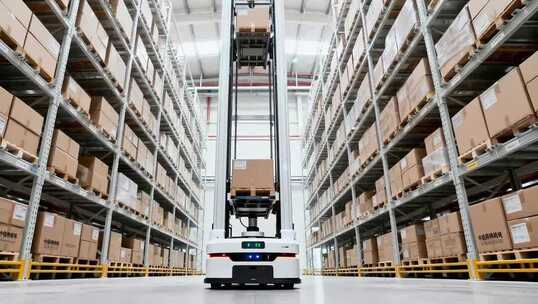 仓库内自动叉车搬运货物