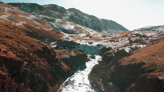 雪山景观中的河流航拍视频