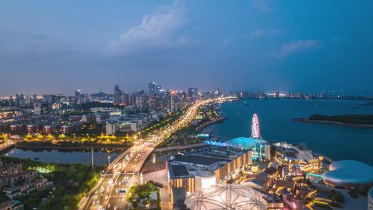 青岛西海岸夜景航拍视频素材模板下载