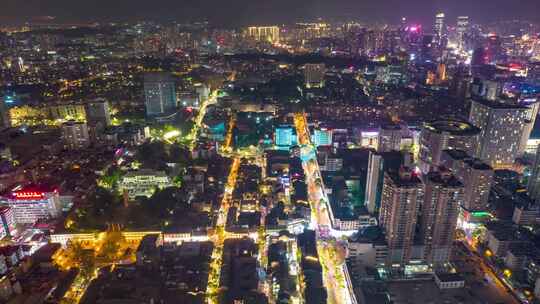 云南昆明城市夜景灯光航拍移动延时