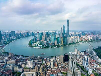上海外滩陆家嘴建筑群全景俯瞰