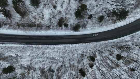 吉林长白山雪原森林公路航拍风光