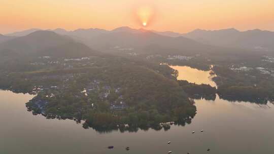 唯美杭州西湖苏堤航拍美景大自然风光杭州风