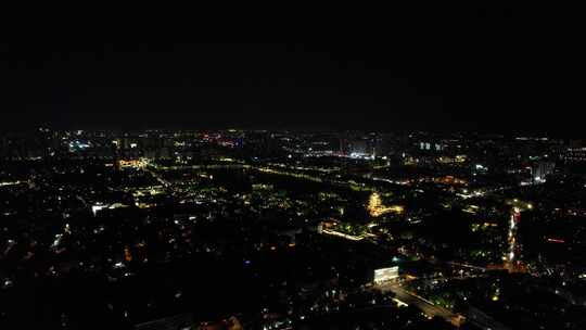 济南老城区泉城市广场夜景灯光航拍