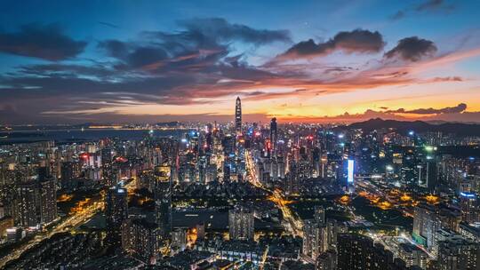 深圳福田火烧云夜景天际线延时