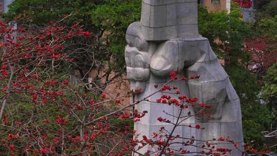 航拍广州烈士陵园木棉花