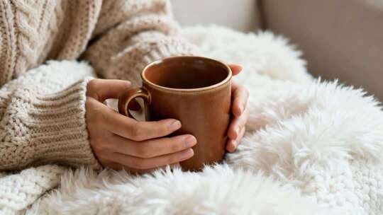 冬日居家手捧热饮温暖治愈生活场景