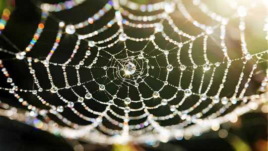 白露节气蜘蛛网露珠唯美生态微距视频