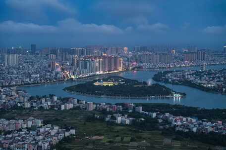 航拍吴川城区夜景延时