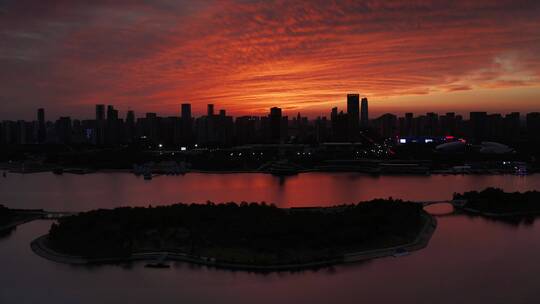 山东省日照市城市阳台夕阳航拍