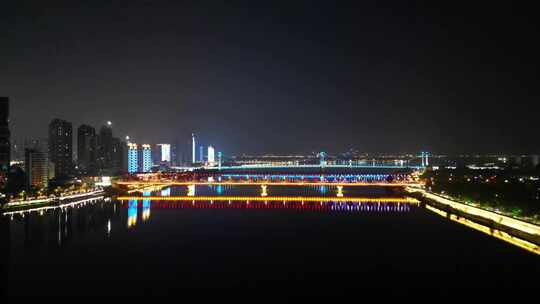 航拍湖北襄阳夜景襄阳汉江大桥夜景