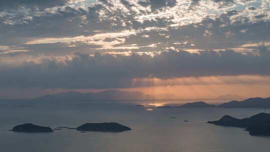 航拍海岛日出日落风光