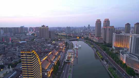 天津海河风景意识风情区日落城市风光航拍