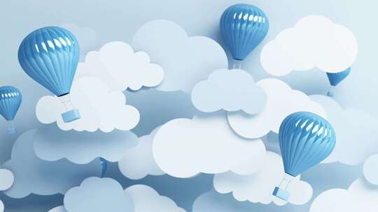 蓝色热气球和白云的场景动画