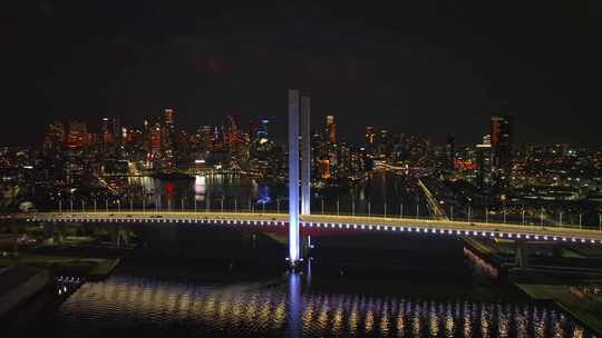 城市航拍墨尔本市中心大桥汽车交通夜景灯光