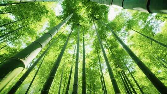 仰拍茂密翠绿竹林
