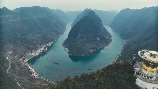 广西河池东兰红水河第一湾景区航拍