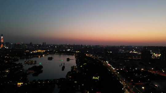 航拍山东济南大明湖景区夜景