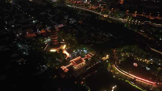 航拍苏州盘门景区中秋灯会夜景