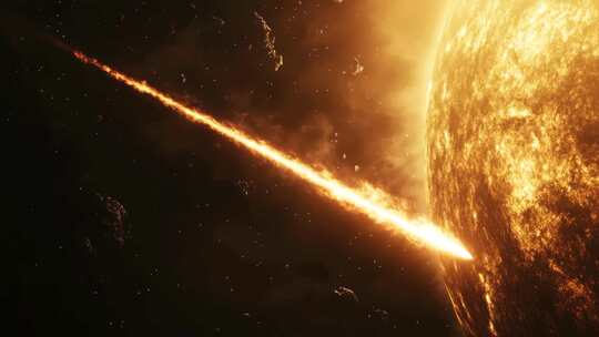 太阳附近流星划过宇宙场景