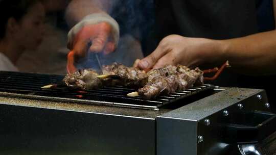 红柳枝烤羊肉串烧烤夜市升格视频