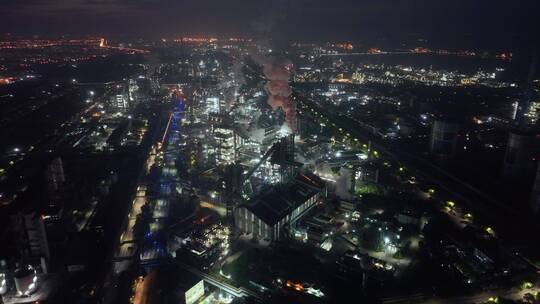 钢铁厂重工业夜景航拍