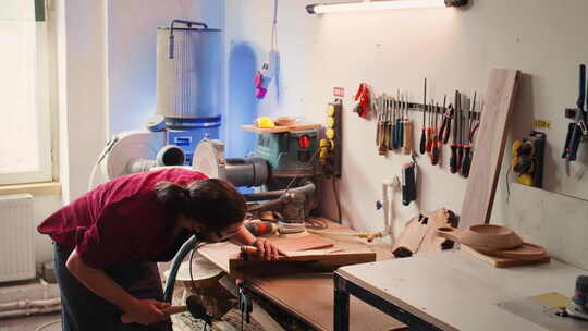 木工用台式虎钳固定木块雕刻复杂的设计视频素材模板下载