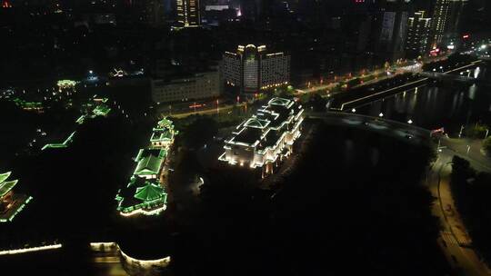 江西南昌城市夜景灯光地标建筑航拍