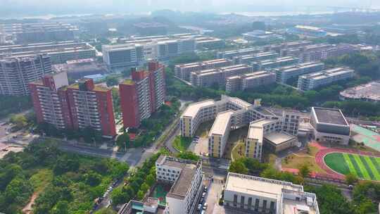 广东工业大学大学城校区航拍校园广州风景风